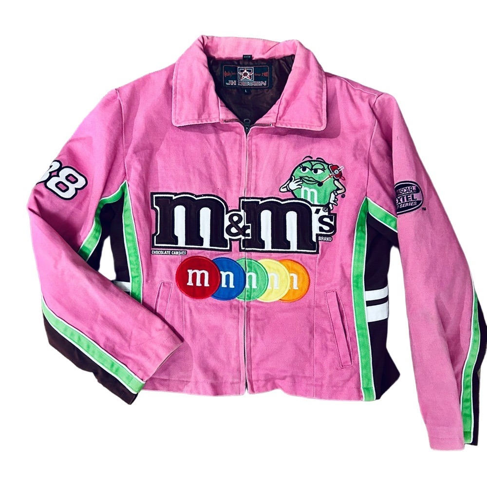 JH Design M&M's Racing Jacket Kids Large Pink Good NASCAR Nextel‎ Cup Series